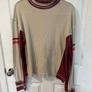 We The Free Cream and Red Crewneck L/S boxy T, L